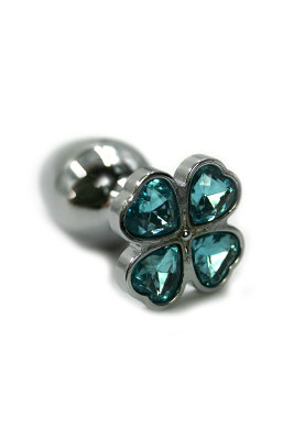 Серебряная анальная пробка с нежно-голубыми кристаллами в форме цветка (Small), 