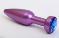 Металлическая фиолетовая анальная пробка с синим стразом