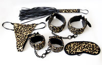 Набор золотой леопард (плётка, наручники, оковы, маска, стринги)