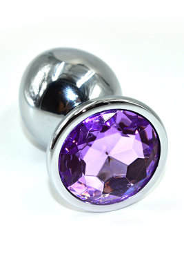 Серебряная анальная пробка с фиолетовым кристаллом (L), 