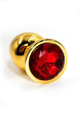 Золотая анальная пробка с ярко-красным кристаллом (Small), 