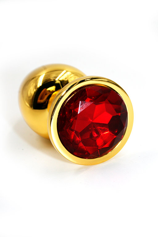 Золотая анальная пробка (елочка) с рубиновым кристаллом Gold Plug - Red Sapphire
