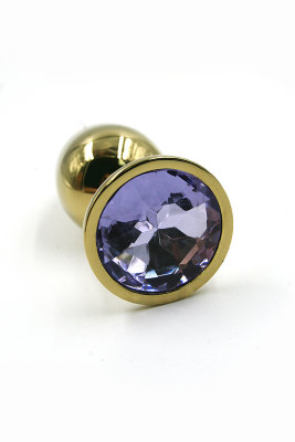 Золотая анальная пробка со светло-фиолетовым кристаллом (Small), 