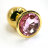 Золотая анальная пробка с нежно-розовым кристаллом (Small) - 