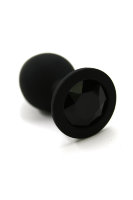 Черная анальная пробка из силикона с черным кристаллом (Medium)