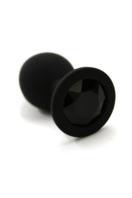 Черная анальная пробка из силикона с черным кристаллом (Medium), 