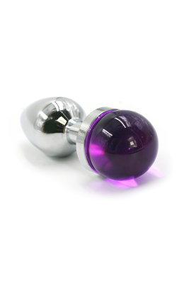 Серебряная анальная пробка с темно-фиолетовым кристаллом в форме капли (Small), 
